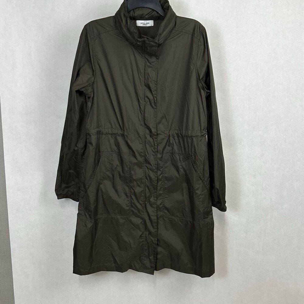 Carly Jean Los Angeles Rain Coat Jacket Shell Windbreaker with Hood Long Adjusta